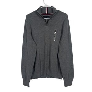 Tommy Hilfiger Quarter Zip Sweater Mens Medium Gray Fall Cotton Minimalist